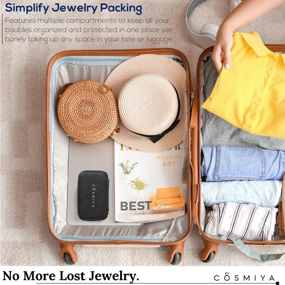 NWT COSMIYA Small Black Jewelry Box with Zipper Closure Perfect for Travel